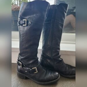 Motorcycle style leather tall boots